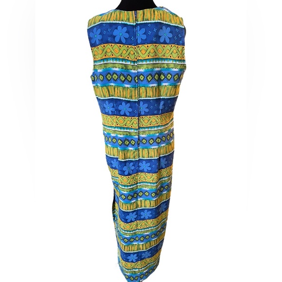 Miss Dorby Vintage 90s Bright Funky Hippie Geometric Floral Striped Button Dress - Picture 5 of 6